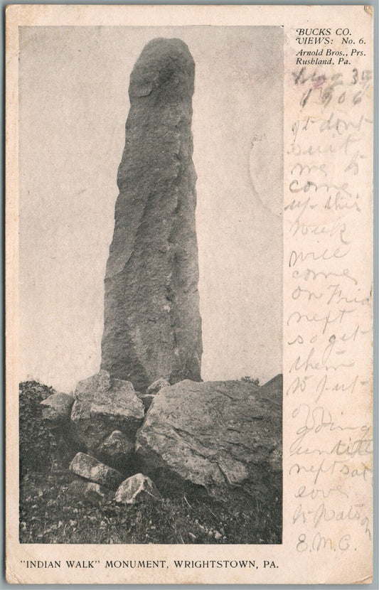 BUCKS CO. PA ARNOLD BROS. WRIGHTSTOWN INDIAN WALK MONUMENT ANTIQUE POSTCARD # 6