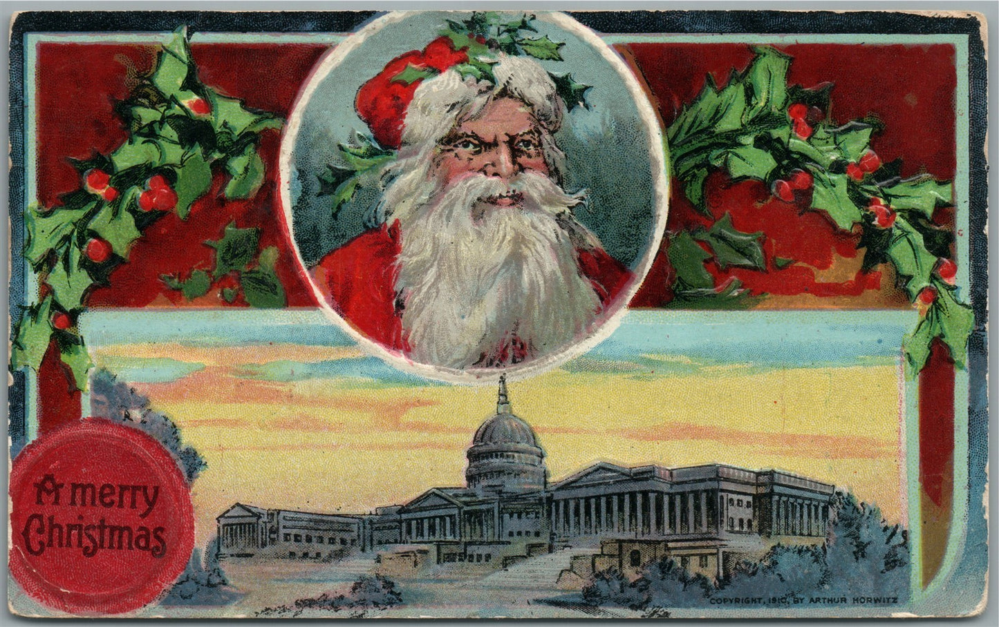 CHRISTMAS SANTA & CAPITOL ANTIQUE POSTCARD
