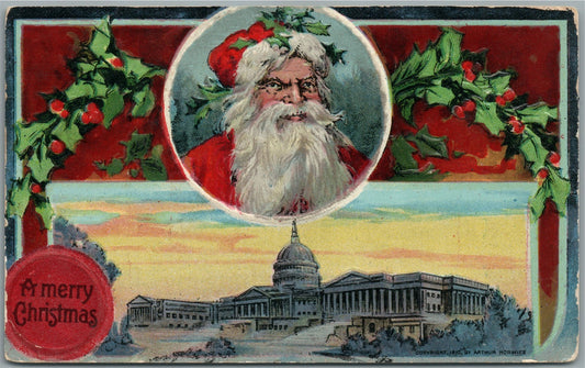 CHRISTMAS SANTA & CAPITOL ANTIQUE POSTCARD