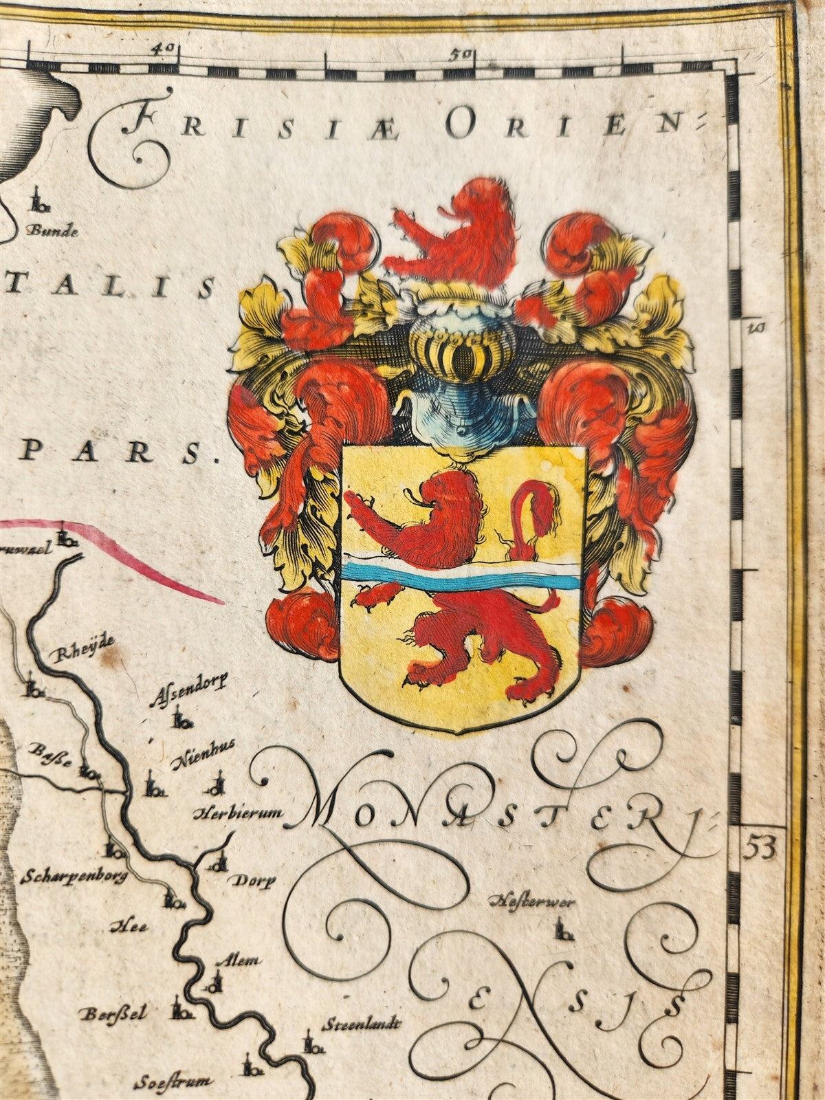 1640 MAP of Overijssel NETHERLANDS by WILLEM BLAEU antique AUTHENTIC handcolored