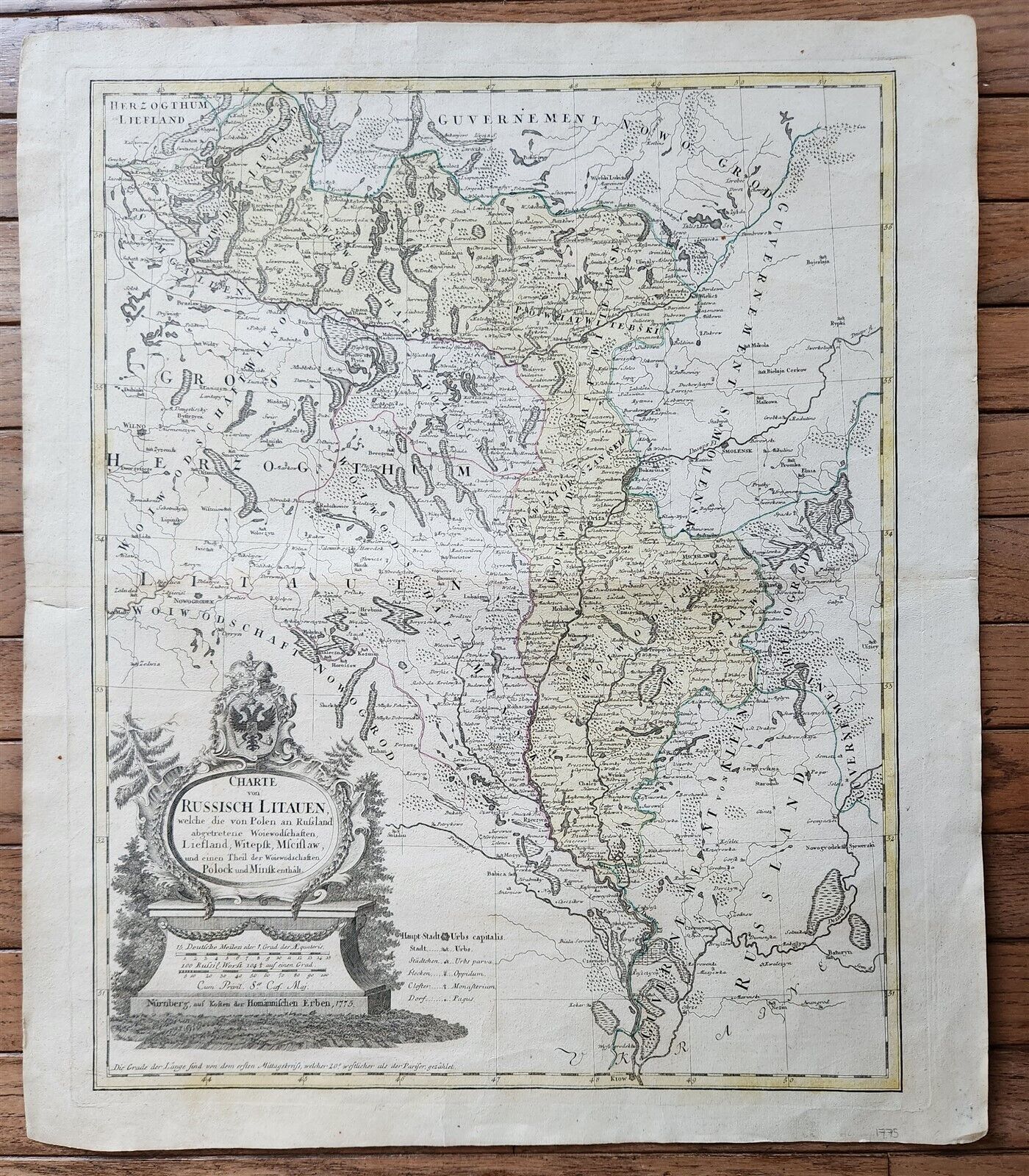 1775 MAP of RUSSIAN LITHUANIA BELARUS antique CHARTE von RUSSISCH LITAUEN rare