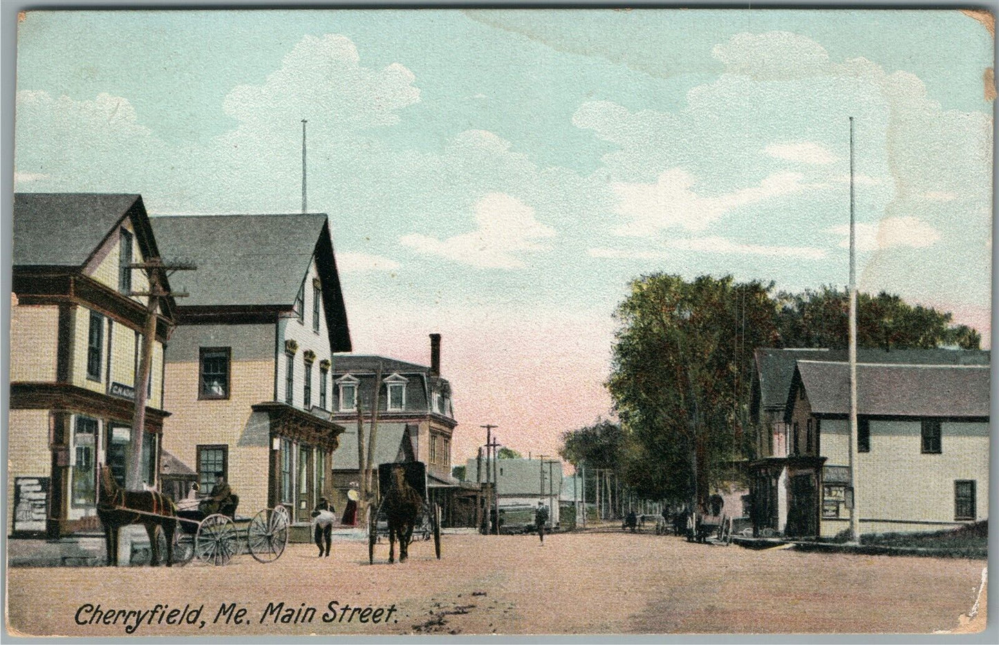 CHERRYFIELD ME MAIN STREET ANTIQUE POSTCARD