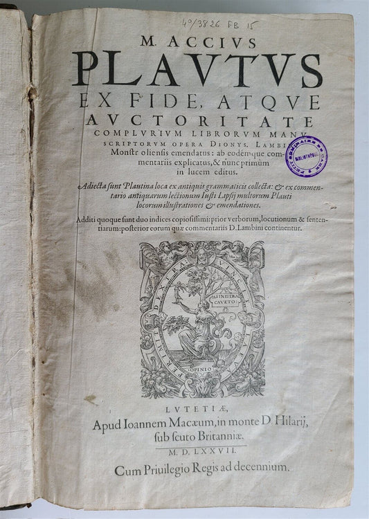 1577 PLATO COMEDIES antique 16th CENTURY FOLIO M. Accius Plautus