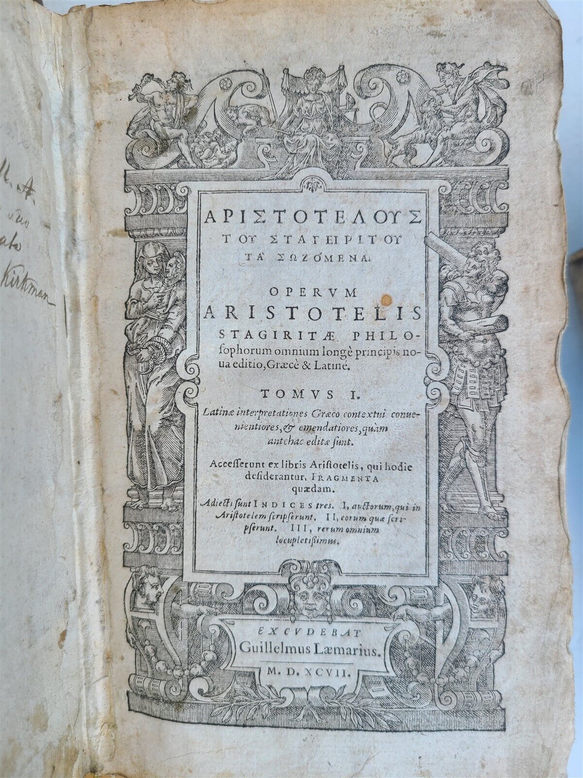 1597 ARISTOTLE 2 VOLUMES 16th CENTURY antique VELLUM BOUND in GREEK & LATIN