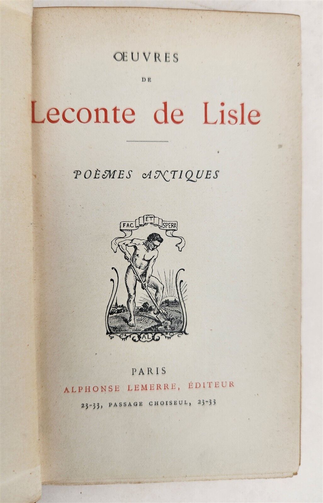1900s OEUVRES de LECONTE de LISLE POEMES ANTIQUES POETRY in FRENCH 2 VOLUMES