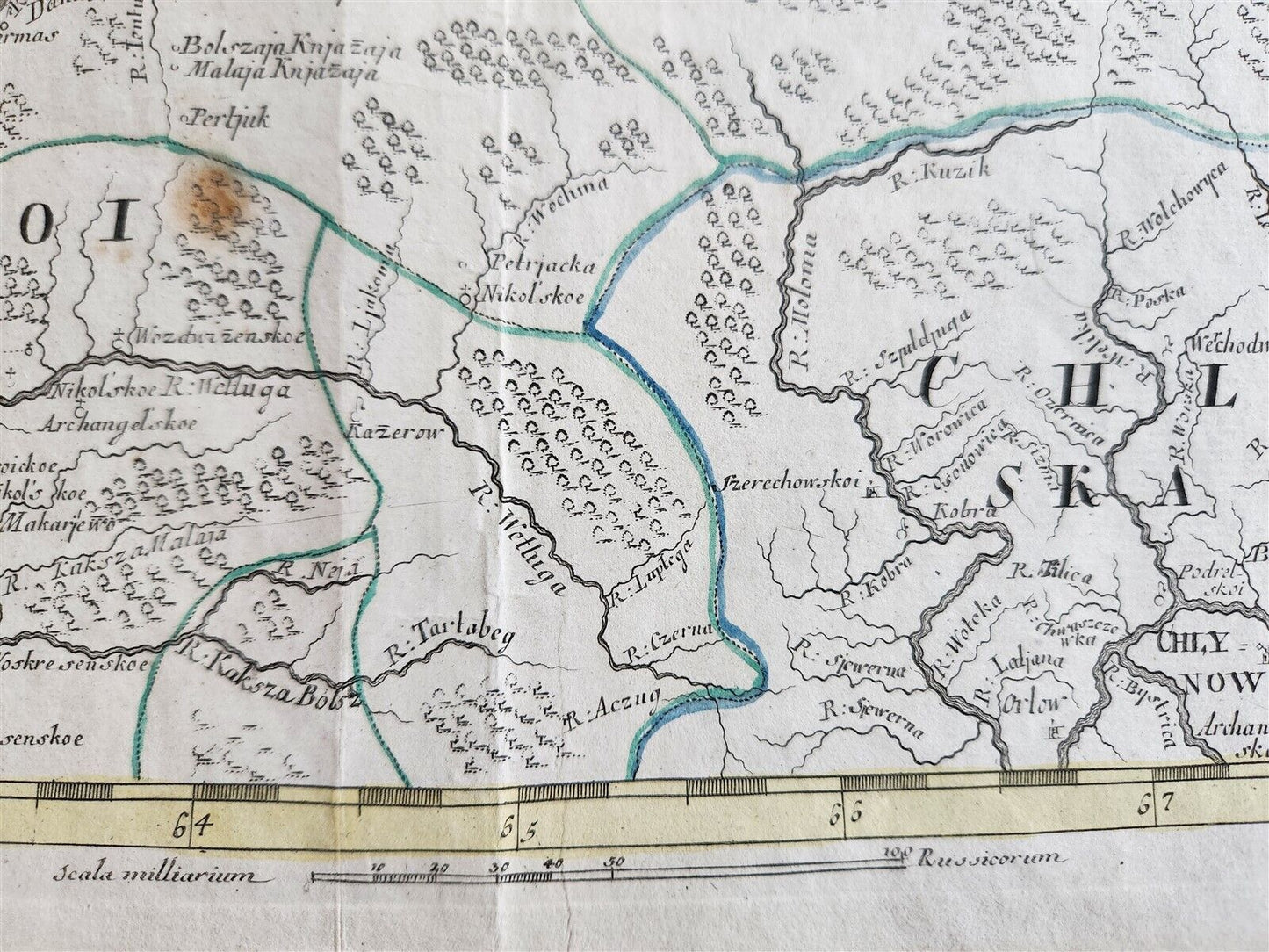 1745 MAP of NORTH RUSSIA antique ARCHANGELSK VOLOGDA printed in ST.PETERSBURG