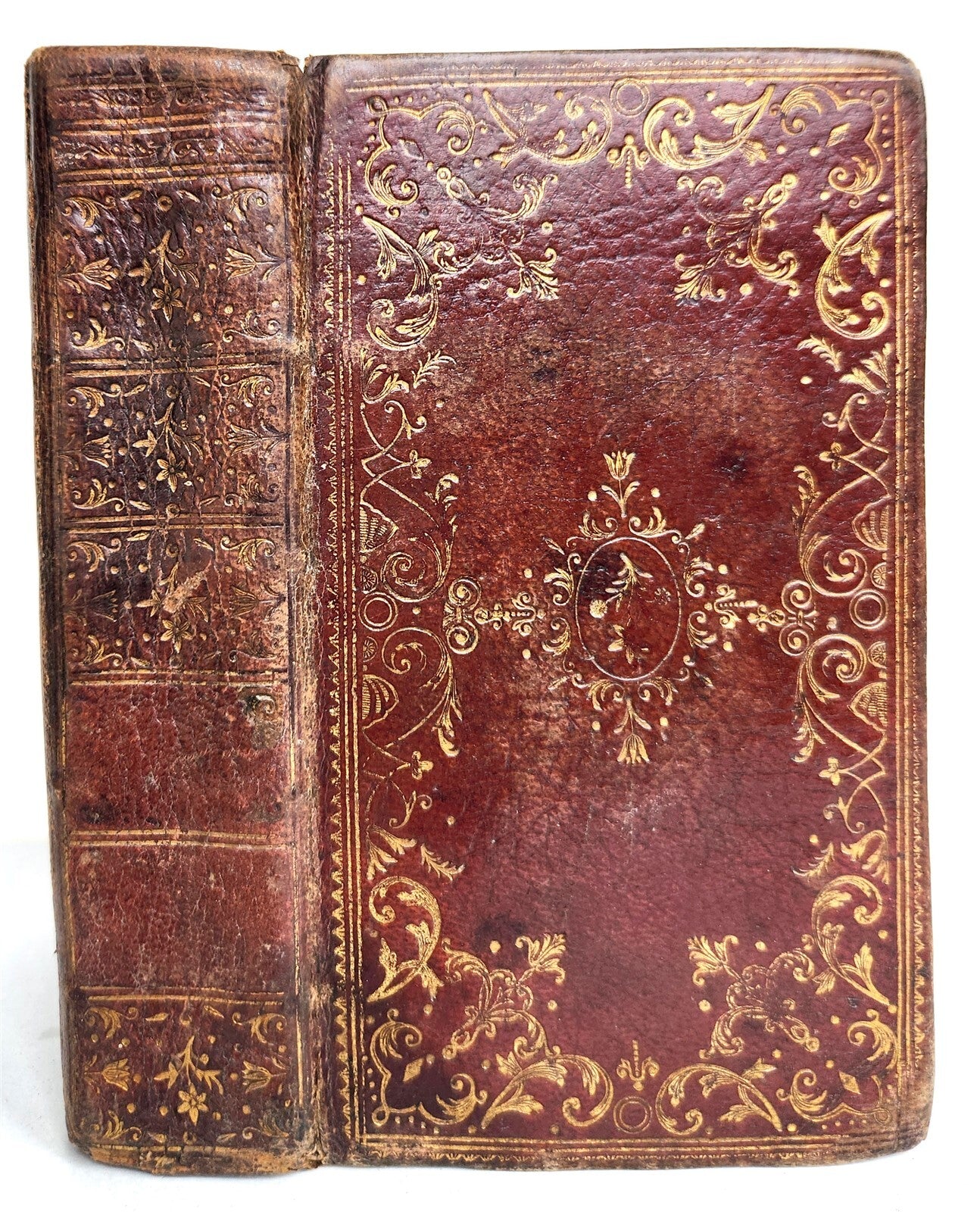 1753 BREVIARY in FRENCH & LATIN antique DECORATIVE MOROCCO BINDING