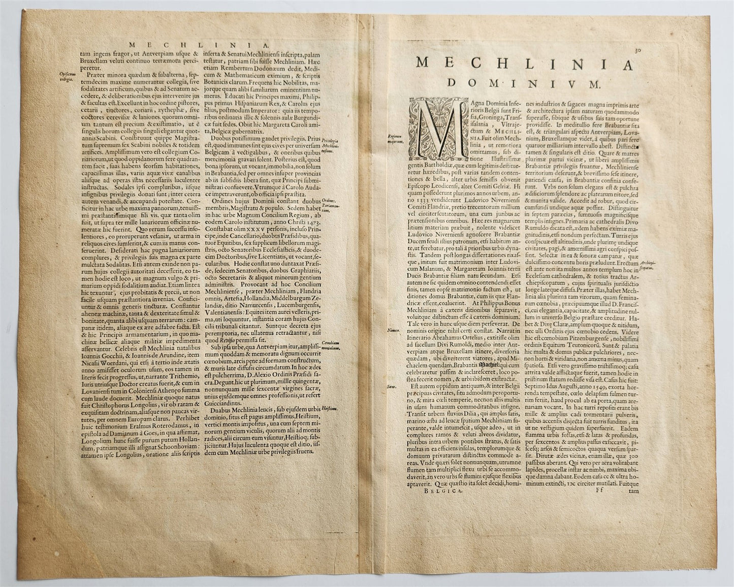 1640 MAP of MECHLIN AERSCHOT BELGIUM WILLEM BLAEU antique AUTHENTIC hand colored