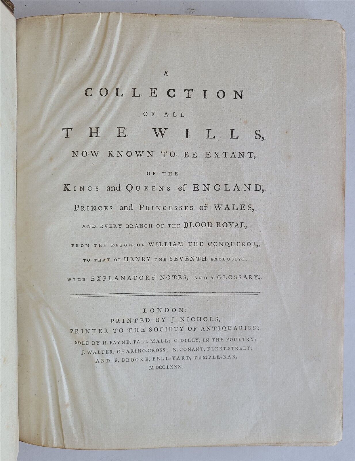 1780 BRITISH ROYALTY WILLS COLLECTION by John Nichols antique