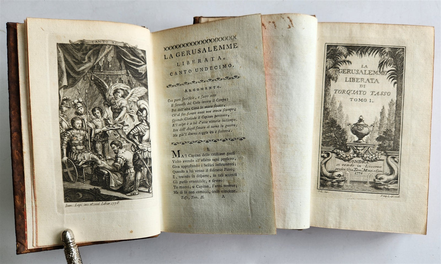 1778 Gerusalemme liberata by TORQUATO TASSO antique ILLUSTRATED 2 volumes