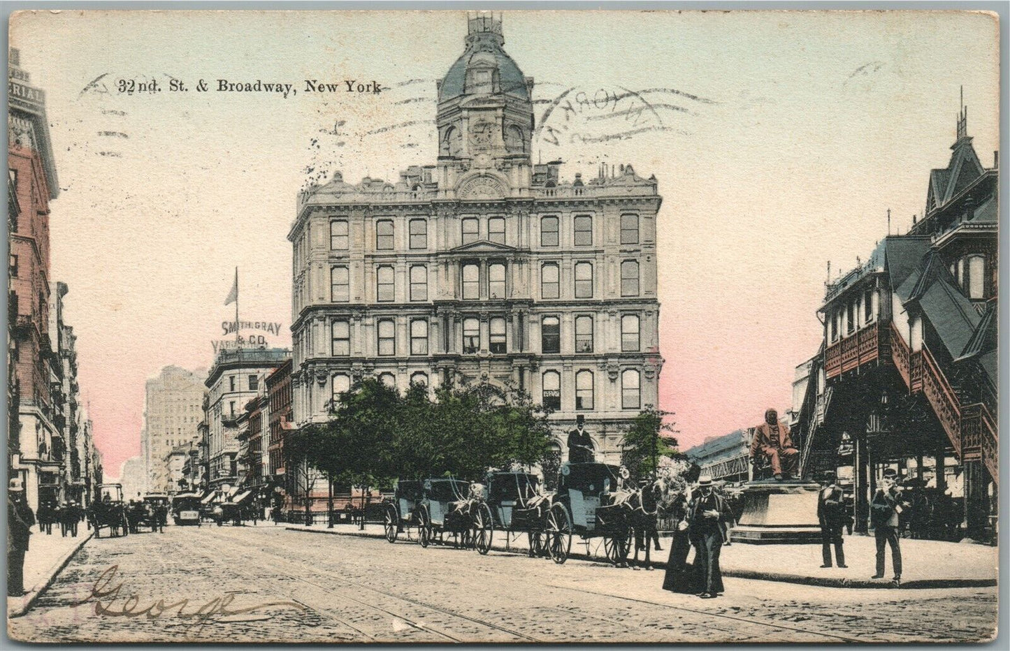 NEW YORK NY 32nd and BROADWAY ANTIQUE POSTCARD