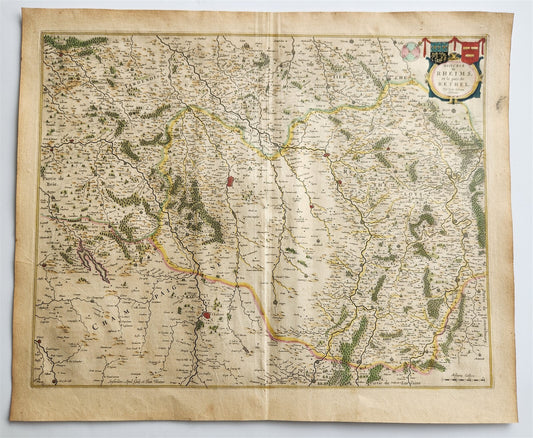 1640 MAP of RHEIMS RETHEL FRANCE by WILLEM BLAEU antique AUTHENTIC hand colored