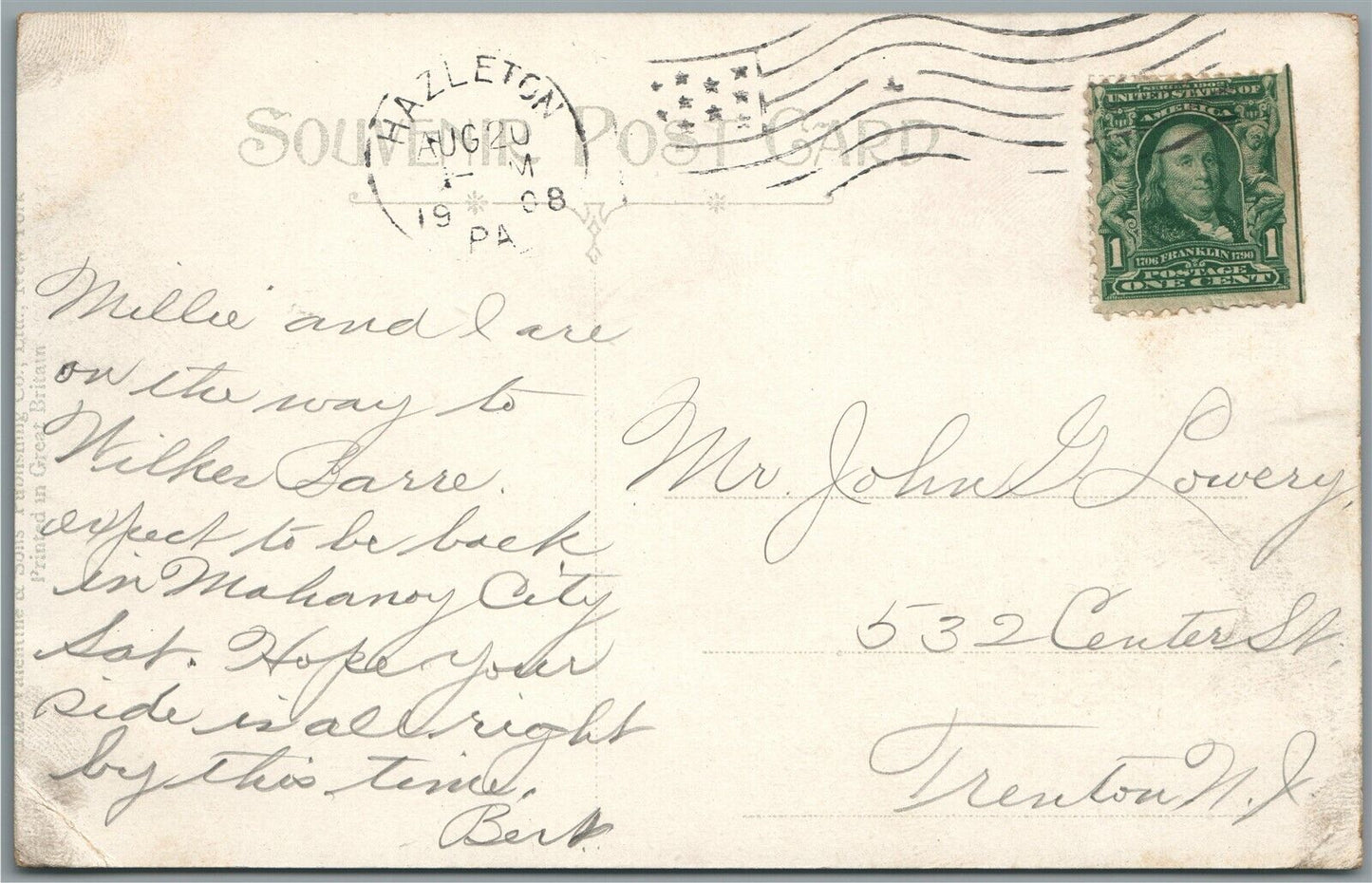 HAZLETON PA DIAMOND AVENUE ANTIQUE POSTCARD