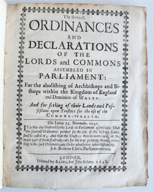 1648 ORDINANCES of the LORDS & COMMONS in PARLIAMENT antique in ENGLISH