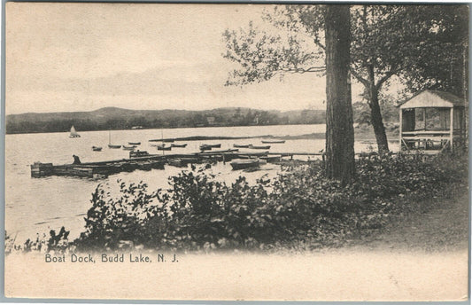 BUDD LAKE NJ BOAT DOCK ANTIQUE POSTCARD