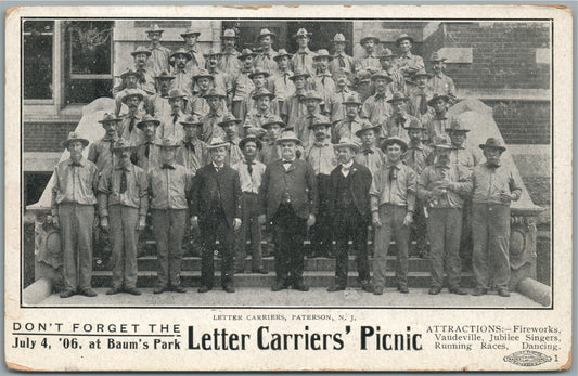PATERSON NJ LETTER CARRIER'S PICNIC ANTIQUE POSTCARD