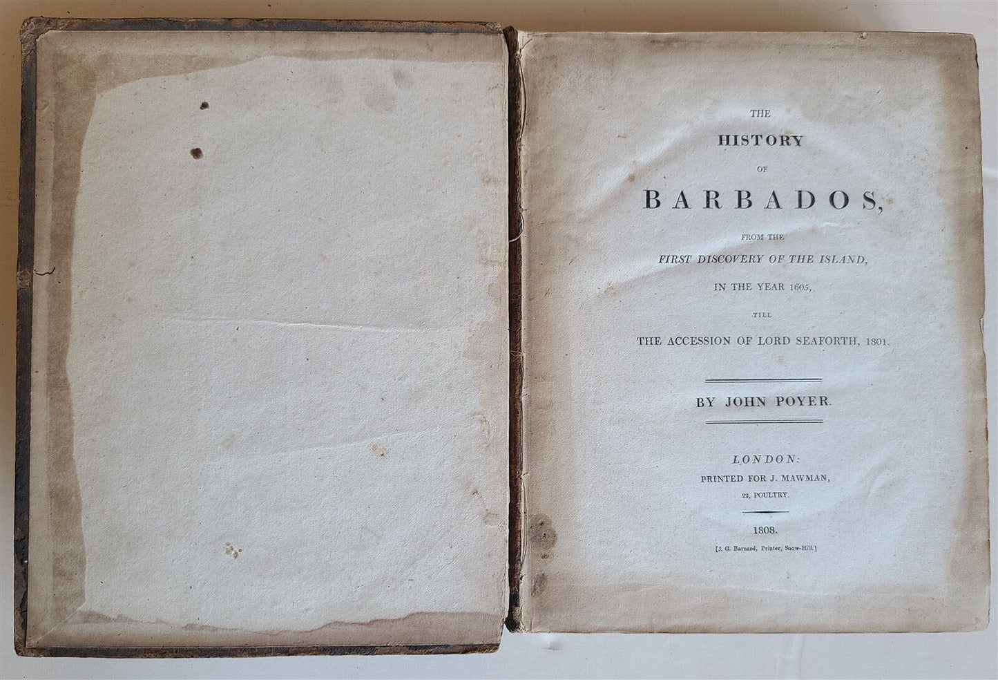 1808 HISTORY of BARBADOS from 1605 to 1801 by John POYER antique RARE in English