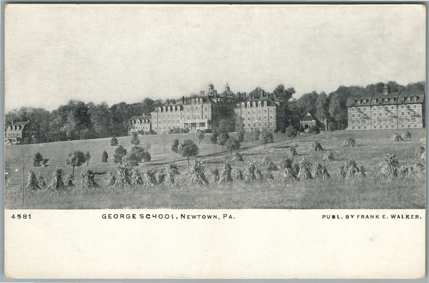 NEWTOWN PA GEORGE SCHOOL ANTIQUE POSTCARD publ. by Frank Walker