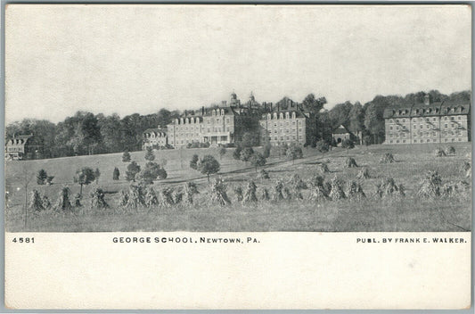 NEWTOWN PA GEORGE SCHOOL ANTIQUE POSTCARD publ. by Frank Walker