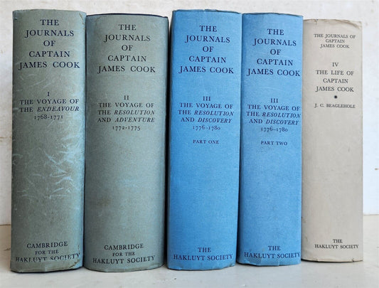 1967-74 JOURNALS of CAPTAIN JAMES COOK on HIS VOYAGES of DISCOVERY antique 5 VOL