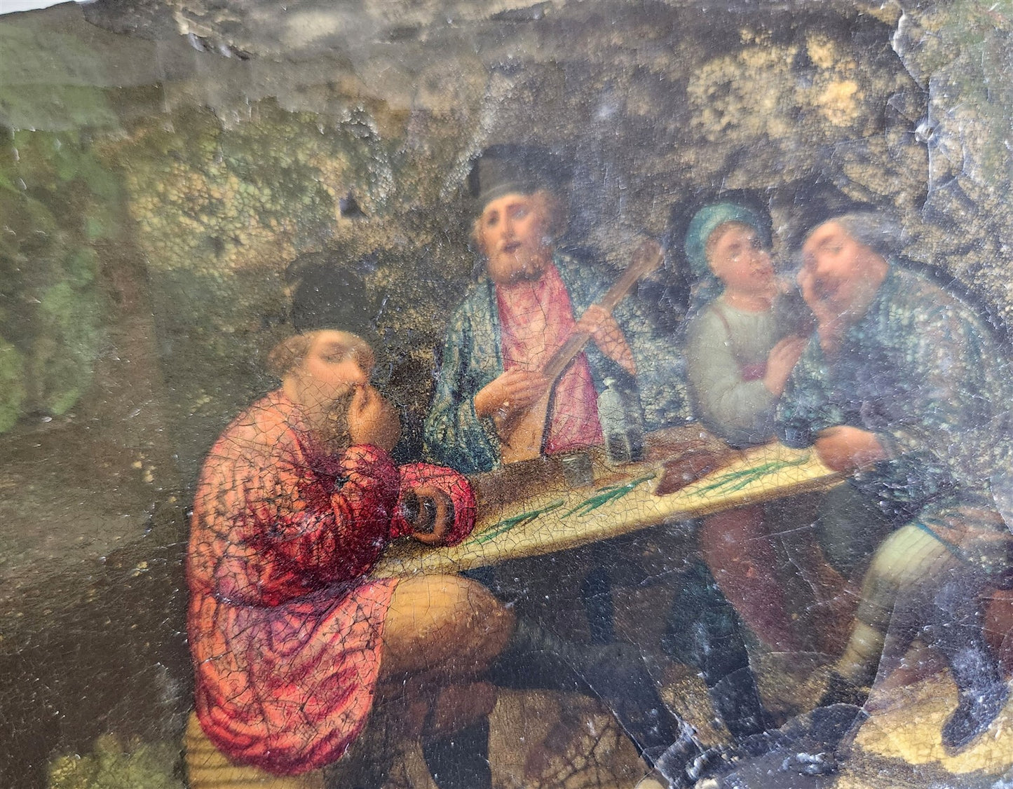 RUSSIAN 19th century antique LACQUER BOX LUKUTIN MANUFACTURE large TAVERN SCENE