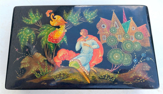 1970 RUSSIAN PALEKH SCHOOL SIGNED LACQUER BOX vintage FIRE BIRD FAIRY TALE