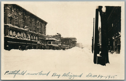 PITTSFIELD MA 1915 WINTER STORM STREET SCENE ANTIQUE REAL PHOTO POSTCARD RPPC