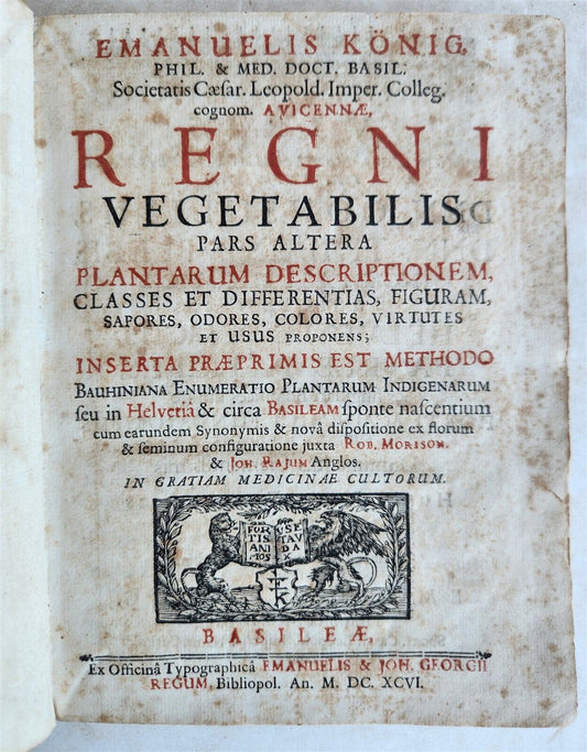 1696 PLANTARUM REGNI VEGETABILIS antique VELLUM VEGETABLE KINGDOM PLANTS