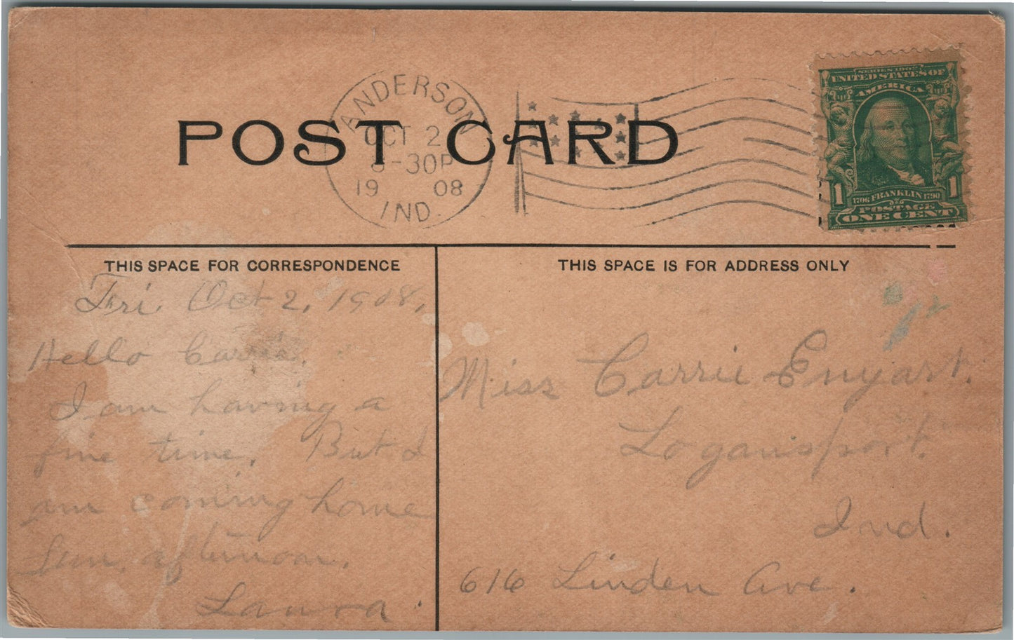 ANDERSON IN GOSPEL TRUMPET HOME ANTIQUE POSTCARD