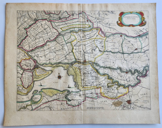 1640 ZVYDHOLLANDIA NETHERLANDS MAP by WILLEM BLAEU antique AUTHENTIC handcolored