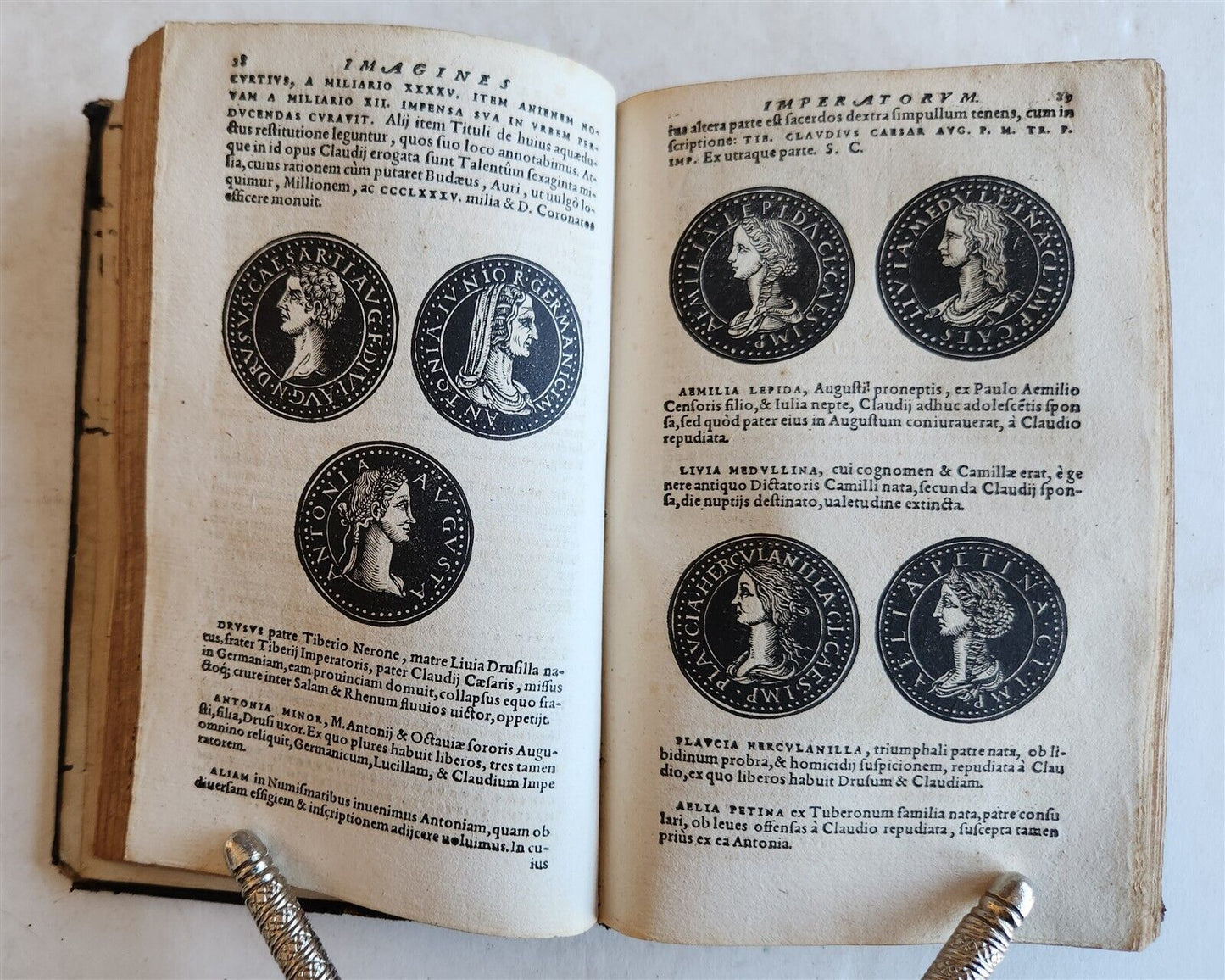 1557 NUMISMATICS antique ILLUSTRATED w/ 400 WOODCUTS Roman & German coins