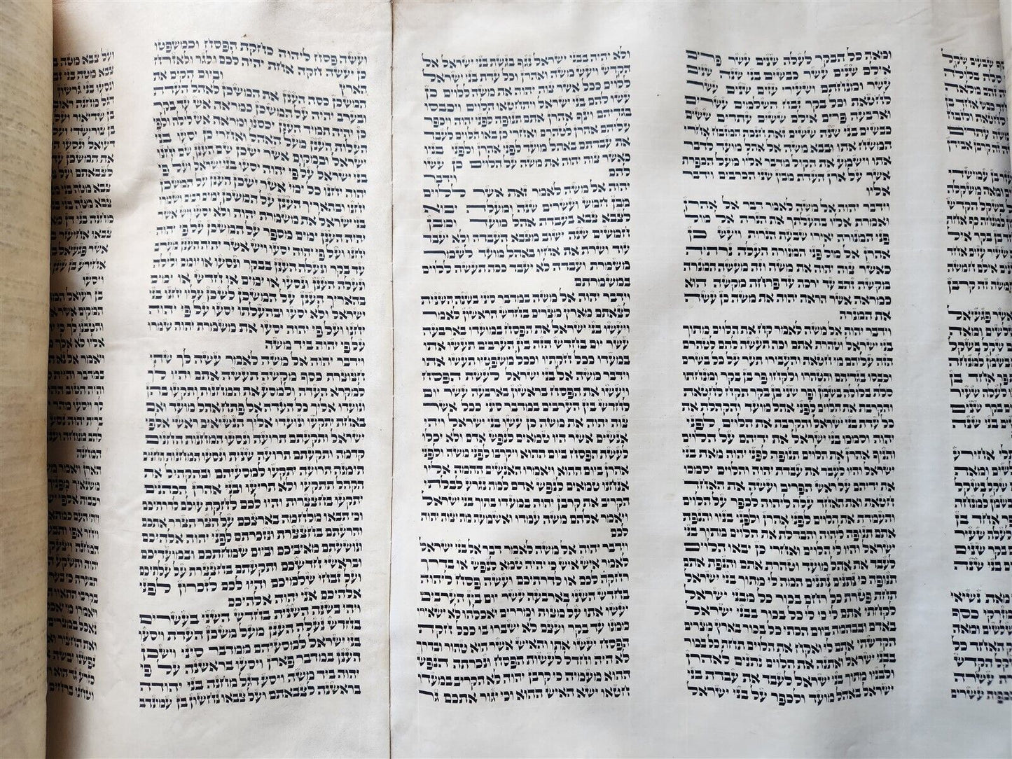 TORAH SCROLL LARGE FRAGMENT MANUSCRIPT on VELLUM antique BIBLE w/ MANTLE