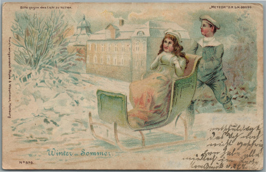CHRISTMAS WINTER & SUMMER printed in Germany ANTIQUE POSTCARD