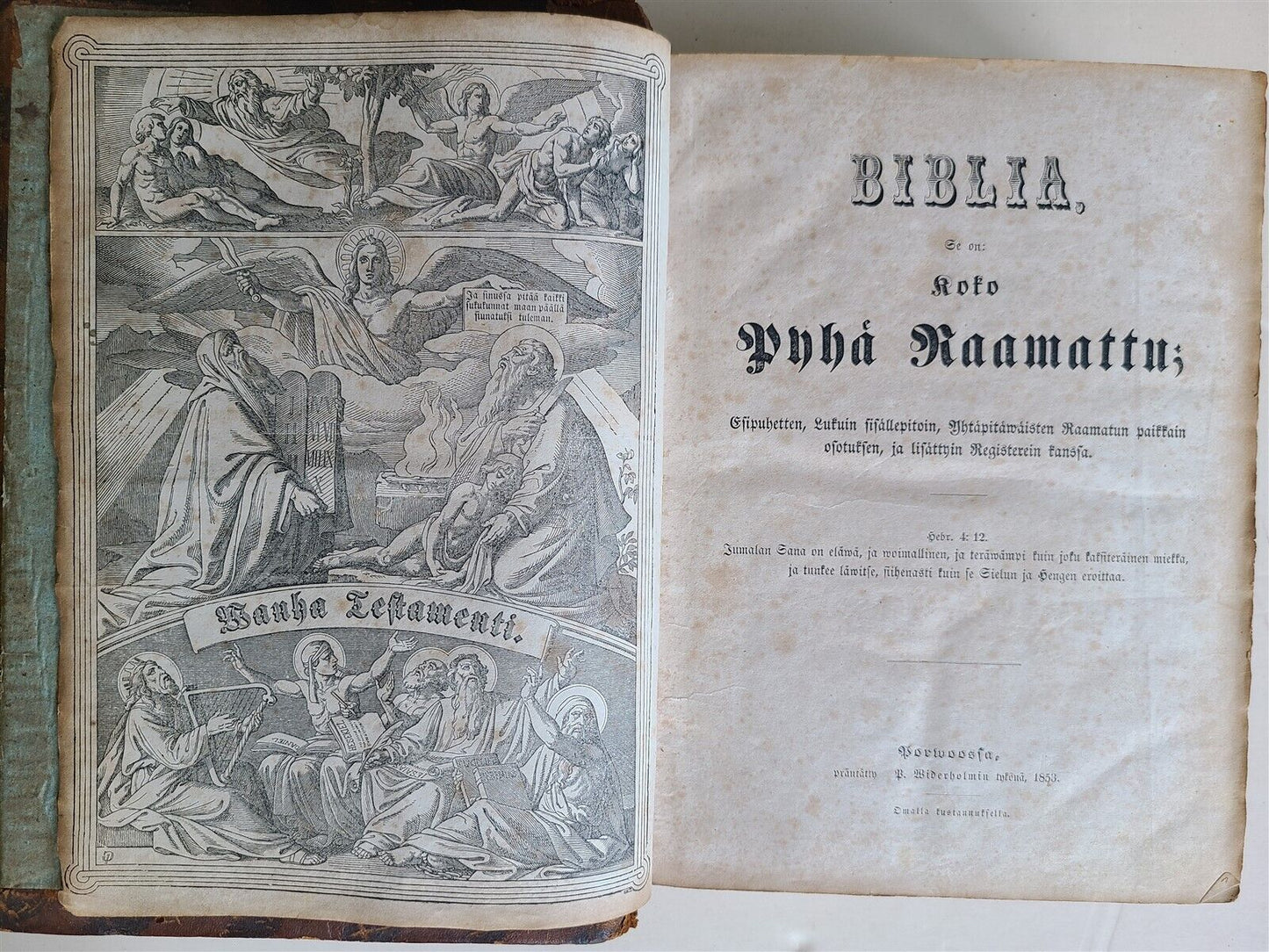 1853 BIBLE FINNISH LANGUAGE antique ILLUSTRATED Biblia Se on Koko Pyhä Raamattu