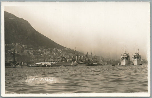 HONG KONG HARBOUR ANTIQUE REAL PHOTO POSTCARD RPPC