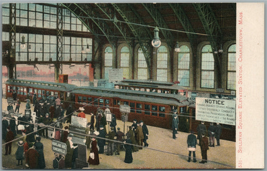 CHARLESTOWN MA SULLIVAN SQUARE ELEVATED STATION ANTIQUE POSTCARD