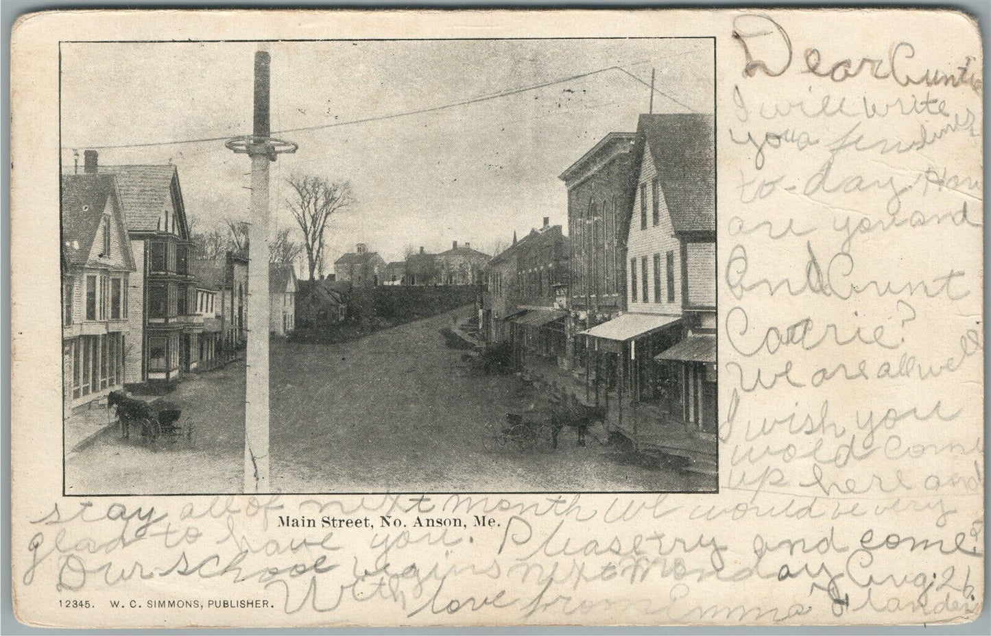 NORTH ANSON ME MAIN STREET 1907 ANTIQUE POSTCARD