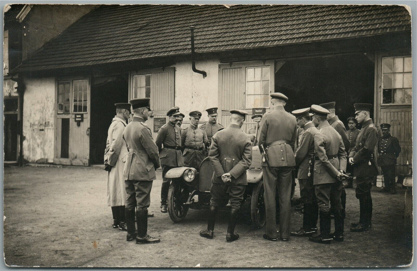 WWI ERA GERMAN OFFICERS w/ CAR ANTIQUE REAL PHOTO POSTCARD RPPC