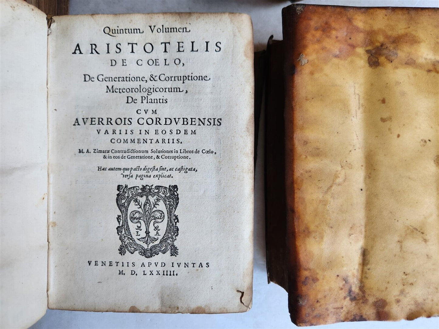 1574 ARISTOTLE 6 VOLS SET ILLUSTRATED antique VELLUM BINDINGS MANUSCRIPT SPINES