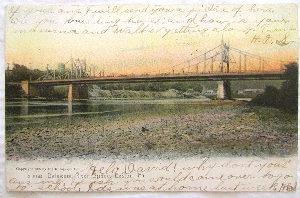 EASTON PA 1906 ANTIQUE POSTCARD DELAWARE RIVER BRIDGE