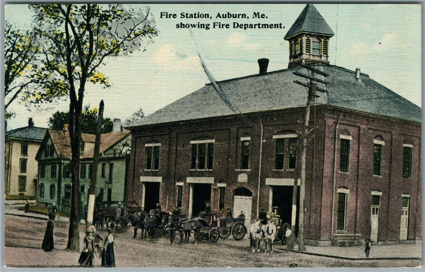 AUBURN ME FIRE STATION ANTIQUE POSTCARD