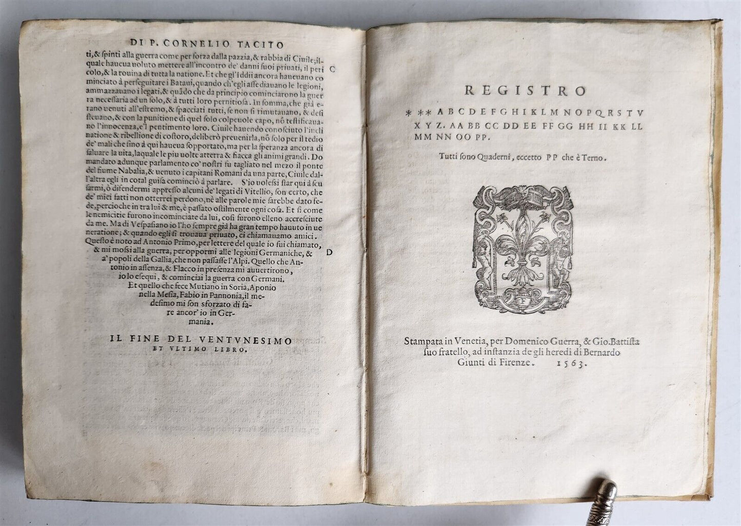 1563 TACITUS ROMAN HISTORY antique VELLUM Gli annali de fatti e guerre de Romani