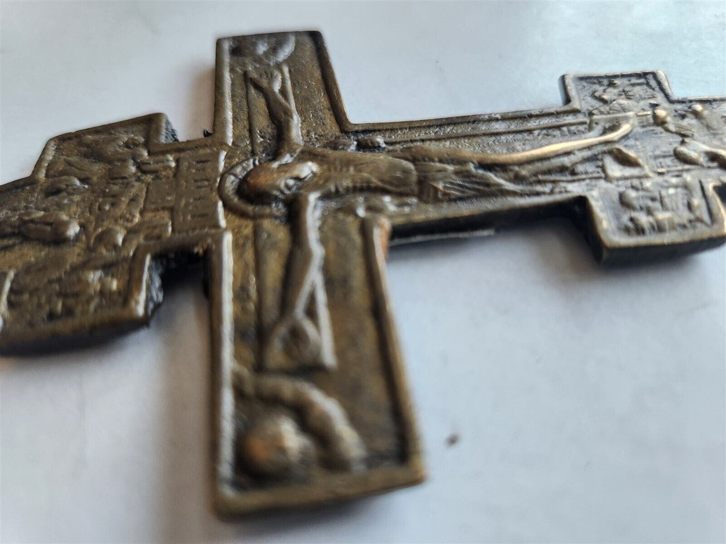 RUSSIAN BRONZE CRUSIFIX ICON 18th CENTURY antique CROSS RARE