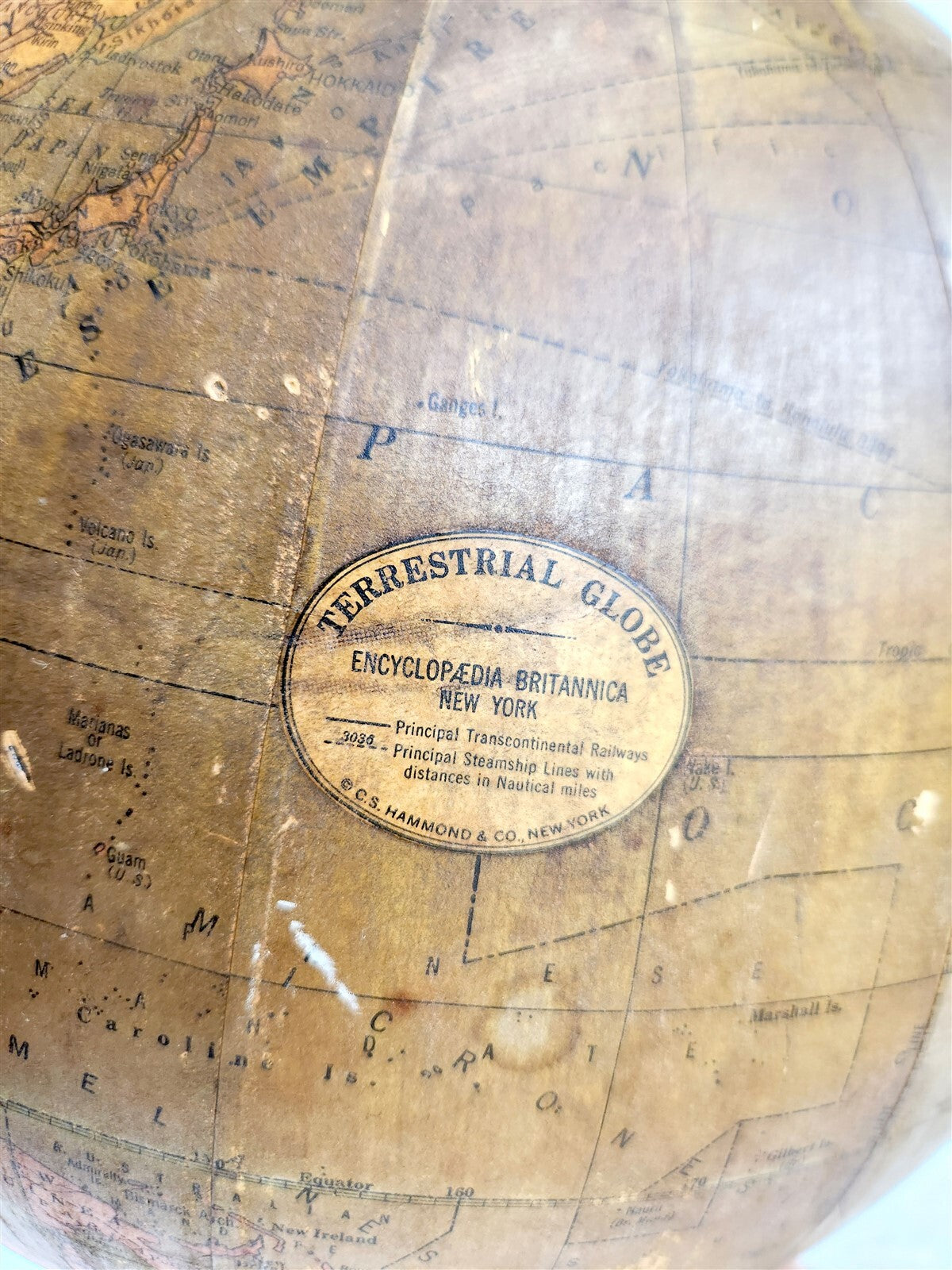 1930s TERRESTRIAL GLOBE by C.S. Hammond New York antique 12 inches diameter