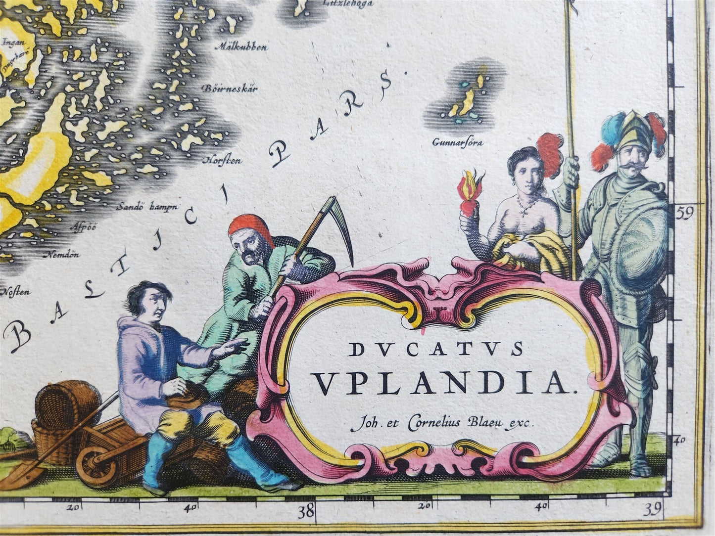 1640 SWEDEN UPPSALA STOCKHOLM MAP by WILLEM BLAEU antique AUTHENTIC hand colored