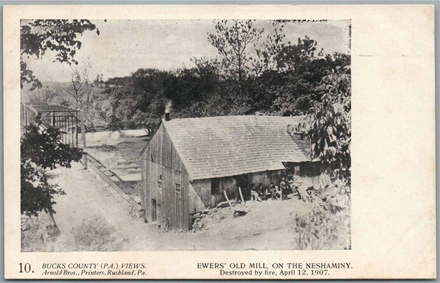BUCKS CO. PA ARNOLD BROS. EWERS OLD MILL on NESHAMINY ANTIQUE POSTCARD #10