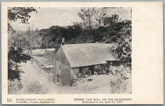 BUCKS CO. PA ARNOLD BROS. EWERS OLD MILL on NESHAMINY ANTIQUE POSTCARD #10