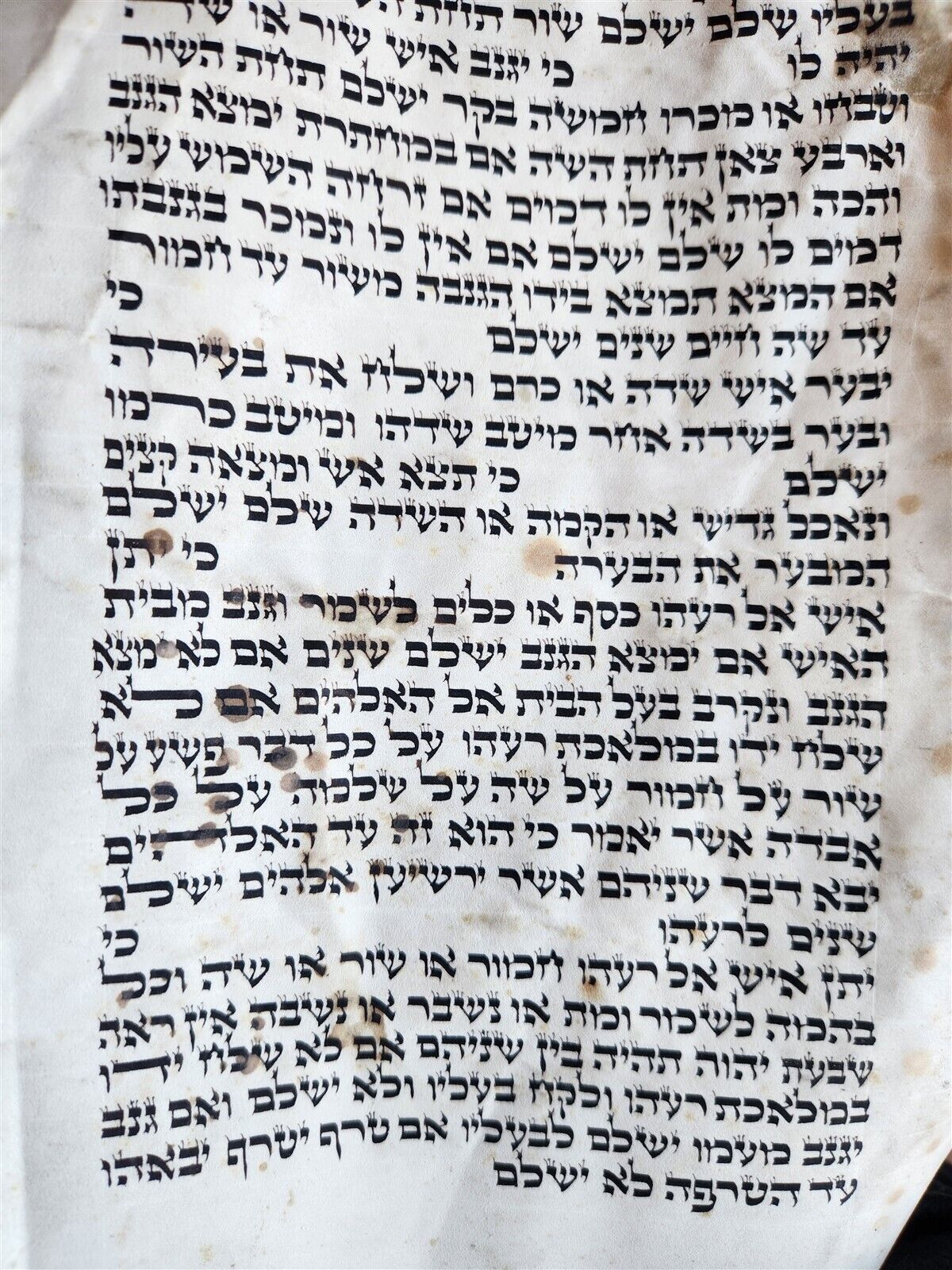 TORAH SCROLL FRAGMENT MANUSCRIPT on VELLUM antique BIBLE EXODUS 21:28-34:35