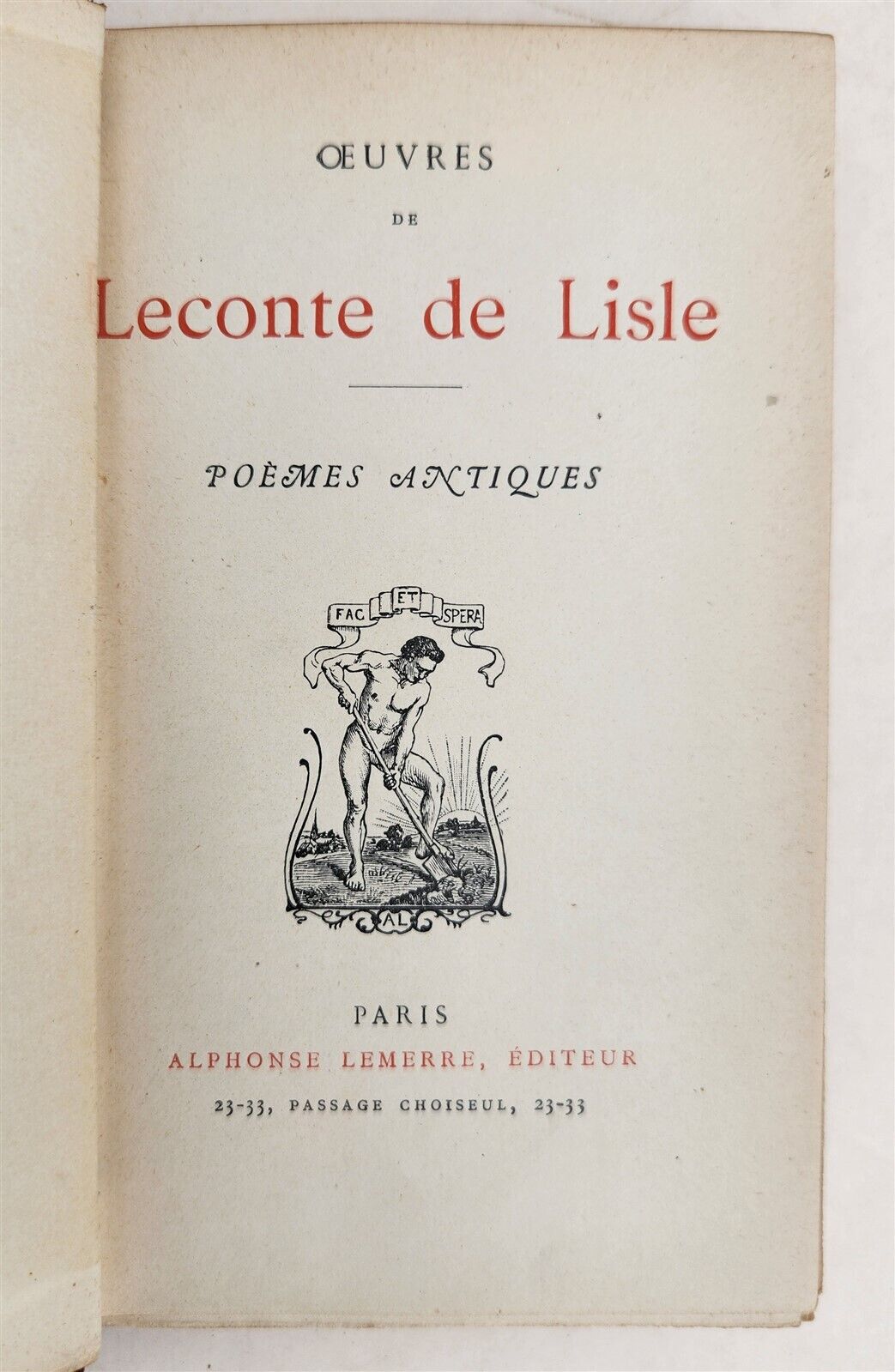 1900s OEUVRES de LECONTE de LISLE POEMES ANTIQUES POETRY in FRENCH 2 VOLUMES