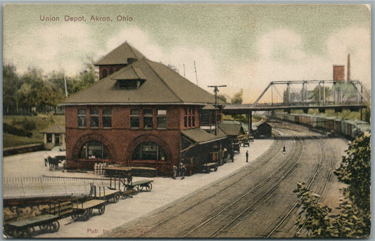 AKRON OH UNION RAILROAD STATION RAILWAY DEPOT ANTIQUE POSTCARD